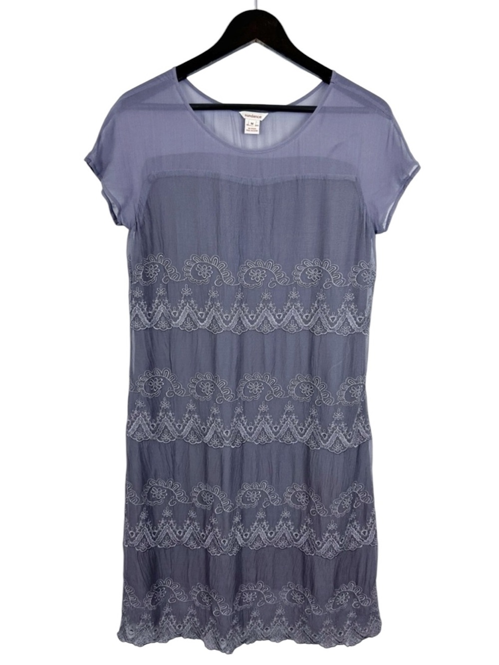Sundance Embroidered Sheer Overlay Dress in Dusty Lavender Size Medium